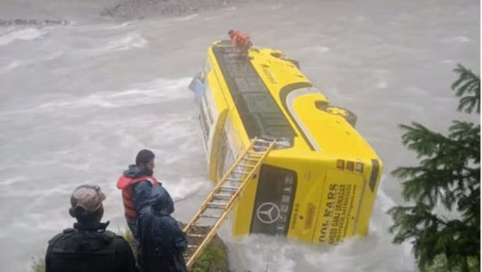 ITBP Bus Accident: Empty Vehicle Plunges into River Sindh in Ganderbal, J&K