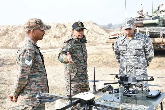 Indian Air Force and Navy Officers Observe Armoured Warfare at Black Charger Brigade