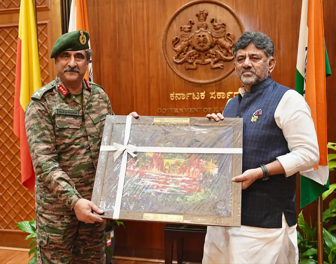 Lt Gen Rajesh Pushkar Calls on Karnataka CM DK Shivakumar at Vidhana Soudha