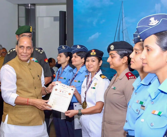 Rajnath Singh Honors IASV Triveni Crew for Landmark All-Women Circumnavigation Expedition