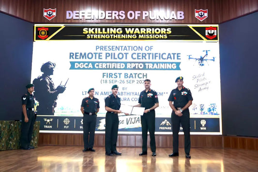 Lt Gen Amit Kabthiyal Awards Remote Pilot Certificates to First Vajra Corps Drone Operators