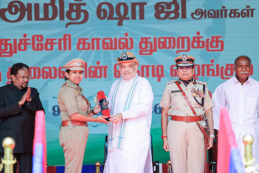Amit Shah Presents President’s Colour to Puducherry Police at Historic Gorimedu Ceremony