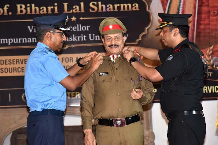 NCC Confers Honorary Colonel Rank on Sampurnanand Sanskrit University VC Prof Bihari Lal Sharma