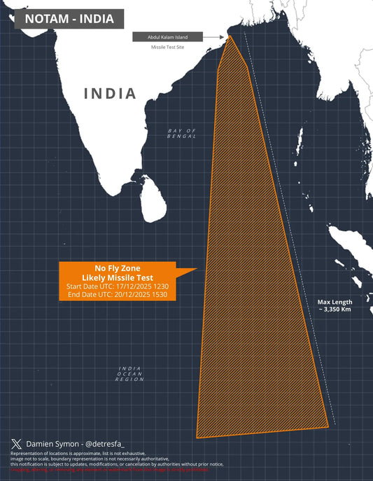 India Announces Major Missile Test, Establishes 3,550 km No-Fly Zone in Bay of Bengal
