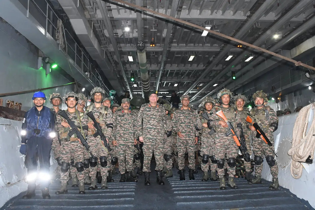 Lt Gen Dhiraj Seth Assesses Tri-Service Exercise Trishul's Amphibious Operations on INS Jalashwa