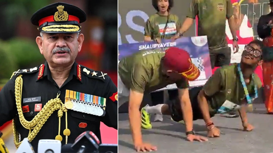 Army Chief General Upendra Dwivedi Participates in Push-Up Challenge with Specially-Abled Athlete at Shauryaveer Run