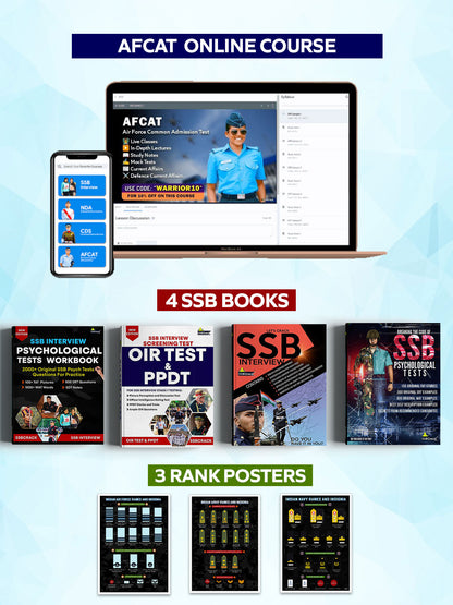 AFCAT Online Coaching + 4 SSB Books + 3 Rank Posters + 1 Year Access