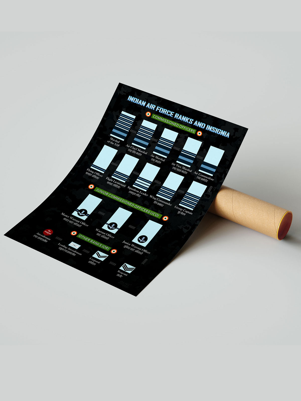Indian Air Force Ranks & Insignia Chart Poster